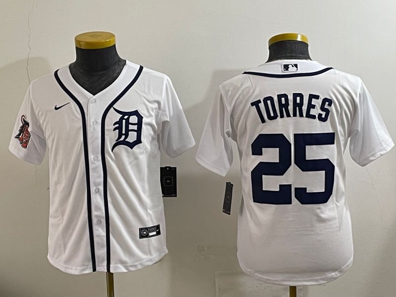 Youth 2025 Detroit Tigers 25 Torres White Game Nike MLB Jersey style 8